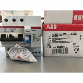 INTERRUTTORE DIFFERENZIALE MAGNETOTERMICO 3P 25A 6KA 0.03A ABB DS653 C25 EY 085