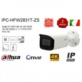 TELECAMERA IPC-HFW2831T-ZS DAHUA BULLET IP 8 MPX 4K IR 60m 3.7-11 mm IP67 PoE