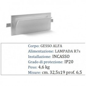 CORPO IN GESSO APPLIQUE VELA INCASSO A SCOMPARSA PER CARTONGESSO R7S 32.5X19X6.5