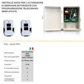 KIT UNIVERSALE CENTRALE PER SERRANDE + 2 RADIOCOMANDI 433MHZ 230V IP55 ACM