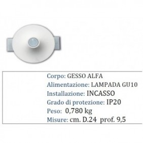 CORPO SPOT IMBUTO GESSO INCASSO SCOMPARSA CARTONGESSO GU10 D. 24 PROF. 9,5 CM