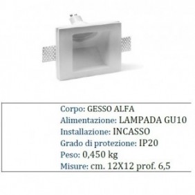 CORPO SPOT GESSO INCASSO SEGNAPASSO CARTONGESSO LATERALE GU10 IP20 12X12X6.5 CM